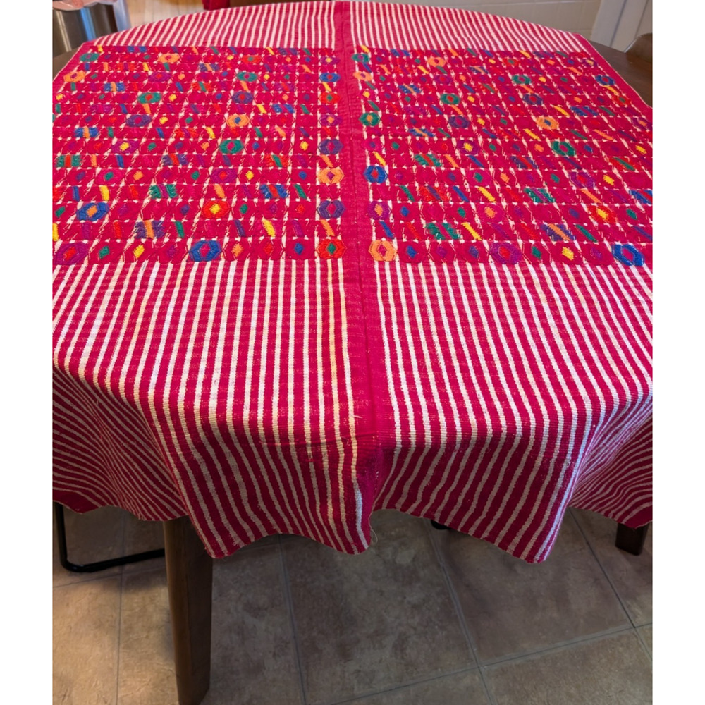 Vintage Traditional Handwoven Guatemalan Textile 52 x 37 inches EUC